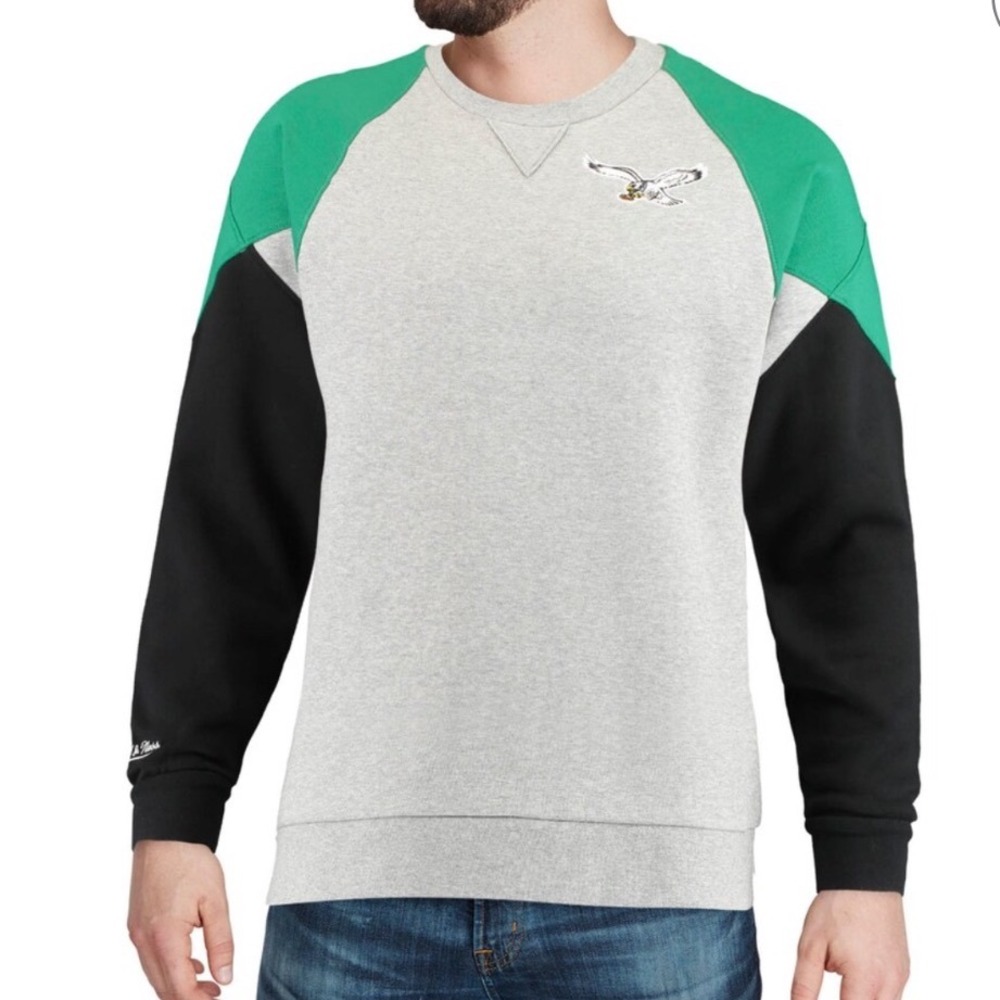 Mitchell & Ness Philadelphia Eagles Throwback Colorblock Sweatshirt Mens XL Grey